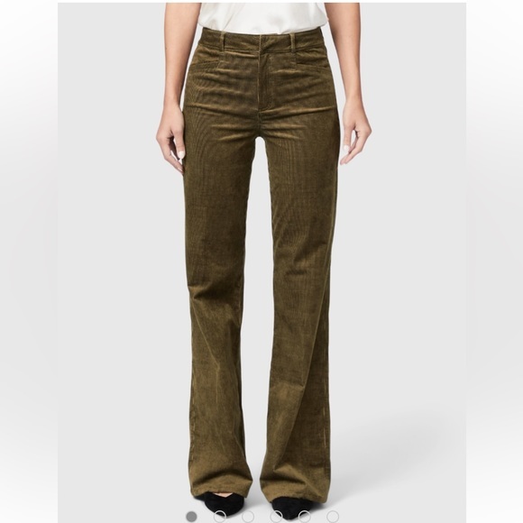 Paige Clean Front Leenah Trousers Flare Corduroy Pants Brushed Dark Olive 29 - Picture 1 of 15